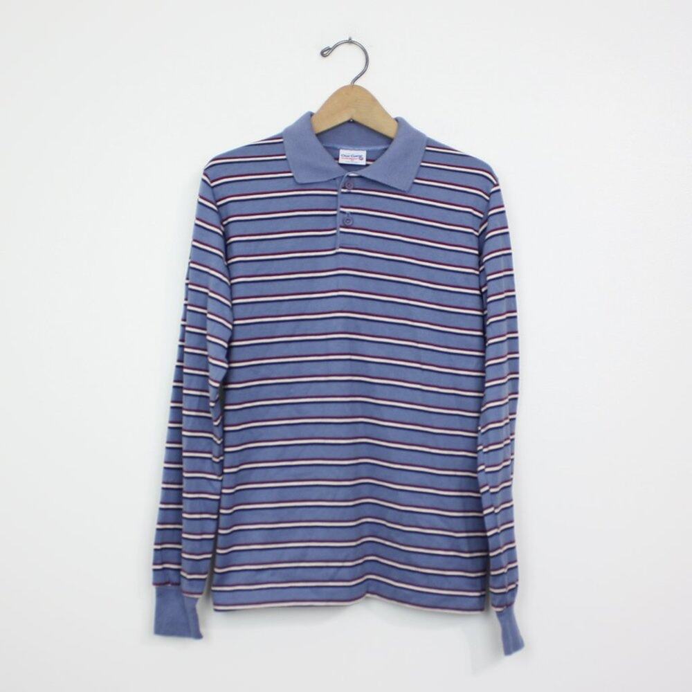 Vintage Our Gang Healthex Polo Shirt Teen Boys Size 18 Blue Long Sleeve